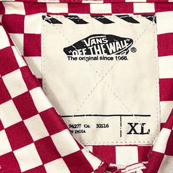 Vans Off The Wall Button Up Shirt Short Sleeve Red And White Checkered New - Picture 5 of 5